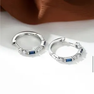 Zircon Blue & White Silver Earrings thumbnail 2