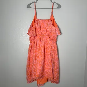 LILLY PULITZER Women's Size XL/TG‎ Mini Dress Coral Orange Pink Flounce Ruff thumbnail 3