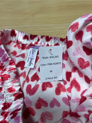 Lilac + London Pink Hearts Satin Shortie Pajama Set Size M NWT thumbnail 13