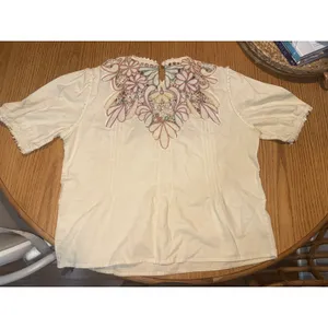 FARM RIO Beige Flower Embroidery Short Sleeve Blouse Size Large MSRP $248 SOO thumbnail 7