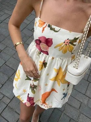 NWT ZARA SHORT VOLUMINOUS PRINTED SUN DRESS 2986/141 in MULTI YELLOW. Size XL thumbnail 6
