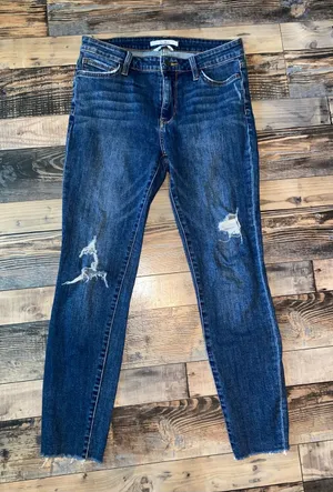 Sam Edelman The Kitten Mid Rise Dark Blue Distressed Skinny Jeans thumbnail 1