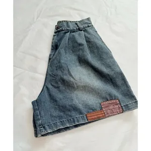 Vintage High Waisted Denim Shorts Pleated Acid Wash Patchwork Boho Jean Size M thumbnail 6