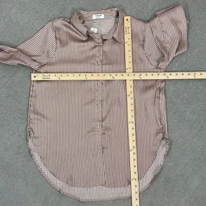 The Workshop Satin Pinstripe Oversized Button Up Shirt Mocha Medium Boyfriend‎ thumbnail 14