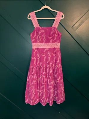 Donna Morgan Pink Embroidered Lace-Trim Midi Boho Feminine Romantic Dress thumbnail 2