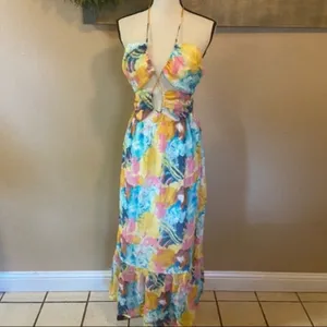 NWOT Lulus Stunning One Multi Abstract Print Drawstring Halter Maxi Dress thumbnail 11