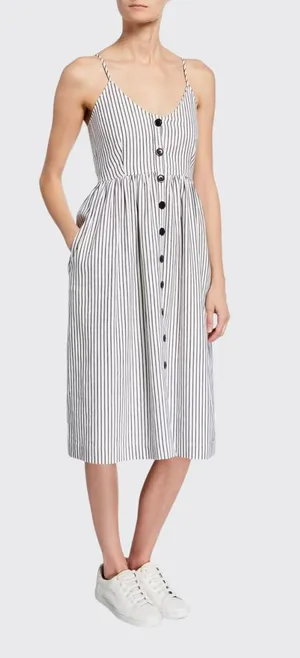 ATM Anthony Thomas Melillo Striped Linen Cotton Button Midi Dress M thumbnail 1