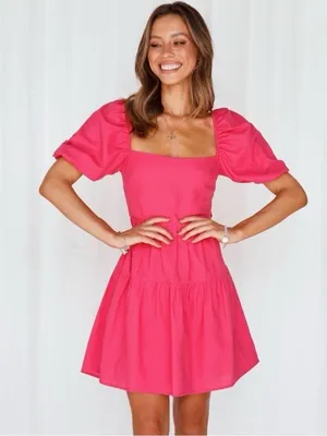 Hello Molly Best Weekend Tie Back Puff Sleeve Dress Pink Size 6 thumbnail 3