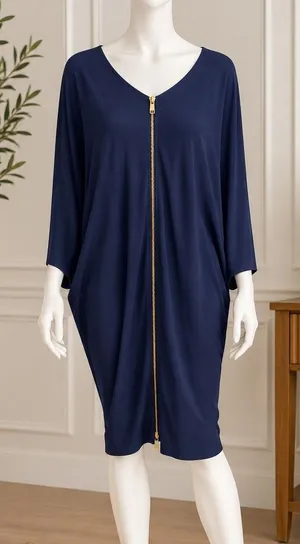 ASOS Womens Dress Navy Blue Zip Front Cocoon Draped Back Size 6 Long thumbnail 1