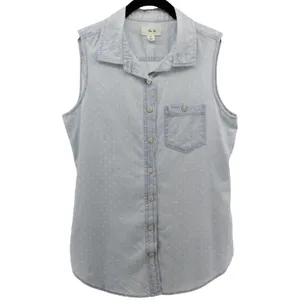 Per Se‎ Baby Blue White Polka Dot Chambray Button up Vest Country Rodeo Size S thumbnail 2