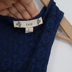 Iris Dress Womens L ID1670 Navy Blue Floral Lace Crochet Cutout Waist Excellent thumbnail 2