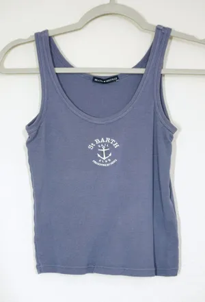 Brandy Melville St. Barth Sail Club Tank Top Blue Anchor Graphic Crop Tank thumbnail 1