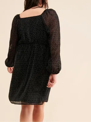 Du Paradis Black Velvet Dot Sheer Sleeve Square Neck Party Dress Size M thumbnail 16