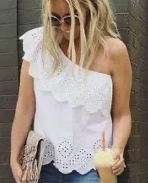 Abercrombie & Fitch White One-Shoulder Top thumbnail 1