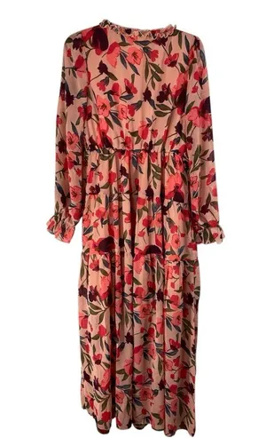 Blencot Women’s M light pink, maroon, red floral bishop long sleeve maxi dress thumbnail 3