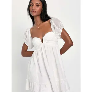 Lulus Cutest Icon White Embroidered Off-the-Shoulder Mini Dress Size Medium NWT thumbnail 10
