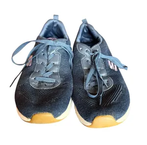 Skechers Women's Navy Knit Sneakers with Gum Soles and Light Pink Heel Accent thumbnail 1