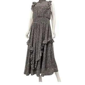 Lulus Evalina Black Floral Midi Dress XL Mock Neck Smocked‎ Waist Fairy Goth thumbnail 4