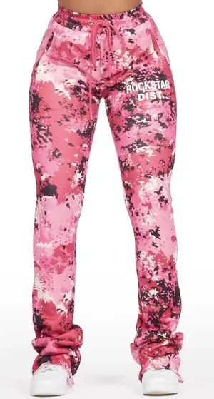 Rockstar Original Juliana Pink Digital Camo‎ Super Stacked Track Pant Sz M R thumbnail 1