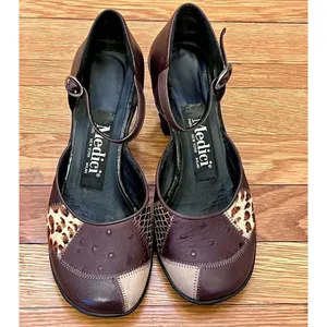 Medici Patchwork Leather Mary Jane Heels Ostrich Snakeskin Leopard Print Size 7 thumbnail 2
