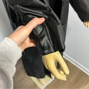 Comint‎ Leather Black Trench Coat Long Duster Jacket Womens Large C5087 Vintage thumbnail 6