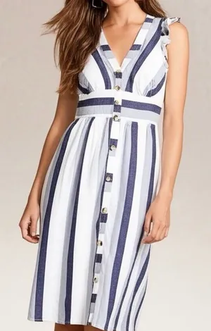 J. CREW Point Sur 100% Linen Stripe Midi Dress Buttons size 4 Resortwear summer thumbnail 1