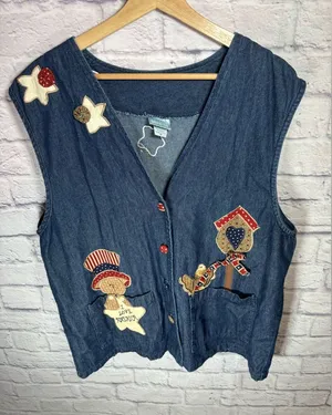 Vintage Denim made in the USA Fourth of July Embroidered Vest‎ size medium thumbnail 1