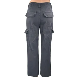 Zara Women's Gray Straight Wide Leg High Rise Cargo Trousers Denim Jeans Pants 2 thumbnail 3