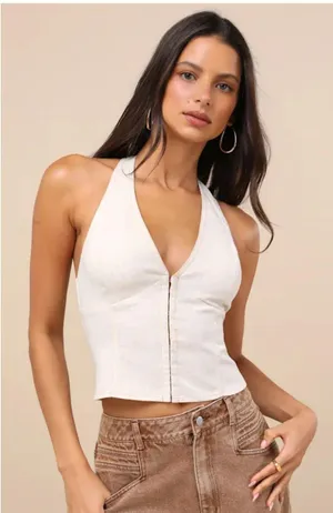Beige hook and eye halter top  thumbnail 1