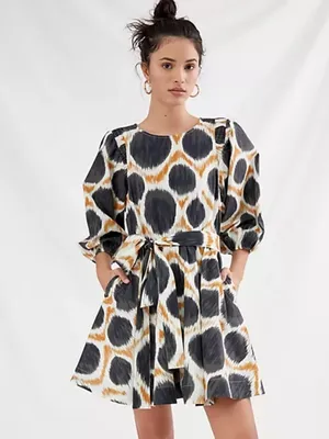 Anthropologie Maeve Destin Mini Dress long sleeve pockets poplin cotton groovy thumbnail 8