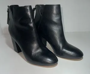 Aldo Dominica Black Leather Block Heel Ankle Booties with Tassel Zipper Size 8 thumbnail 1