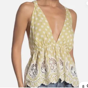 Free People M Lunch‎ Date Yellow Polka Dot Halter Top Citron Plunge Coquette New thumbnail 6