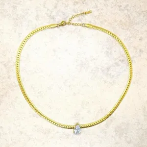 Gold Chain Necklace with Teardrop Crystal thumbnail 1