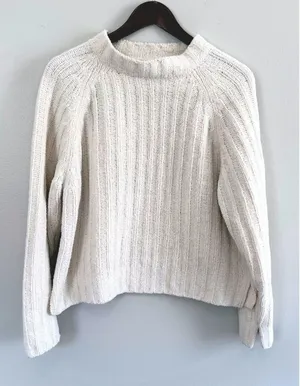 Alpine Design Women's‎ Cream Ribbed Chenille Mock Neck Raglan Sweater Size Med thumbnail 1