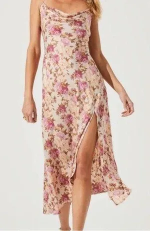 midi floral sun dress with slit thumbnail 1
