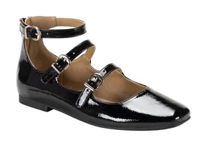 NWT Sun + Stone Womens Cecillee Triple Strap Mary Jane Flats Black Patent 8M thumbnail 1