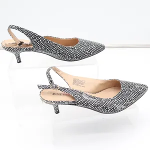 JustFab Mariona Black White Textured Slingback Kitten Heels Size 8.5 Pointed Toe thumbnail 3