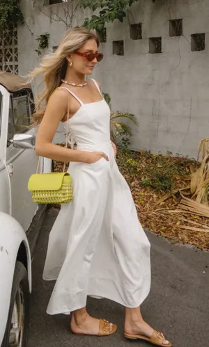 Vestique White Denim Maxi Dress. Size S NWT thumbnail 1