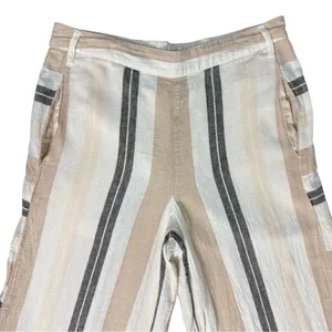 Anthropologie Beige Black White Neutral Stripe Linen Blend Wide Leg Pants size M thumbnail 12