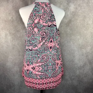 Cynthia Rowley Halter top Sz L Multicolor Paisley print, front keyhole thumbnail 2