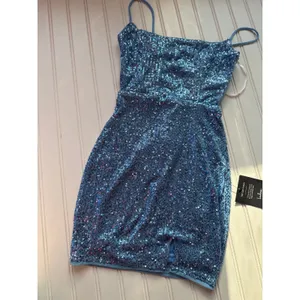 NWT Lulus Bold Aesthetic Blue Sequin Lace-Up Bodycon Mini Dress Party Glam Sz XS thumbnail 2