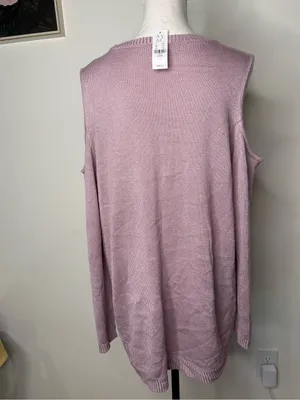 NWT Soho New York & Company Pink Metallic Cold Shoulder Tunic Sweater L thumbnail 7