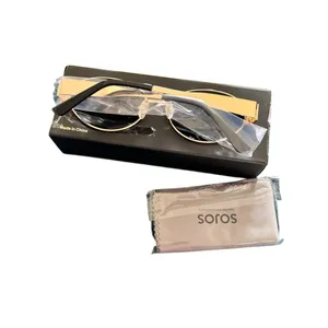 Retro Y2K Oval Metal Gold Sunglasses For Women Men Grey Lenses Cleaning Cloth thumbnail 2