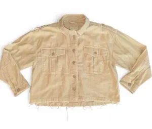 American Eagle Medium Cropped Button Down Oversized Jacket Tan Cut off Raw Edge thumbnail 1