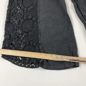 XCVI Pants Womens XL Black Crochet Cropped Flare Elastic Waist Linen Pull On thumbnail 10