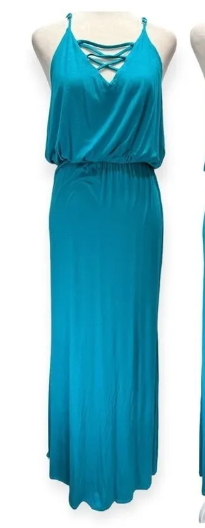 Turquoise Maxi Dress Knit Strappy Backless ModCloth by South Grand Size Medium thumbnail 1