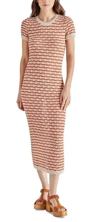 Steve Madden Theresa Sweater Dress XS Orange Striped Knit Maxi‎ NWT thumbnail 1