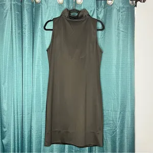 Gretchen Scott Jersey Ruffneck Dress Black Sleeveless Shift Sweetheart Size 4 thumbnail 4
