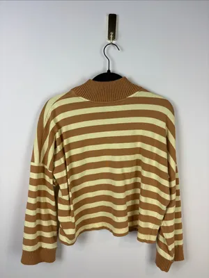 Maeve Cotton Boxy Oversized V-Neck Top Women’s Medium Striped Yellow Orange thumbnail 6