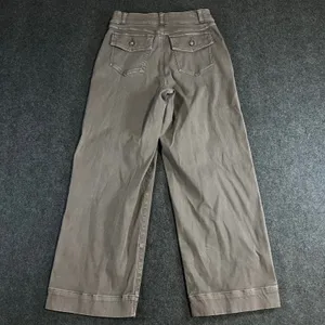 Spanx Stretch Twill Wide Leg Crop Pants Taupe Brown High Rise Button Detail M thumbnail 2
